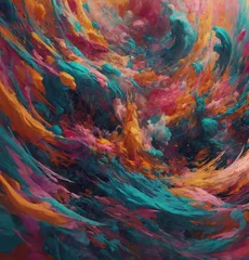Wall murals Game of Paint AI-enhanced abstract dreamscapes: Explore surreal realms of imagination, where AI-generated shapes and colors dance together in harmonious abstraction."