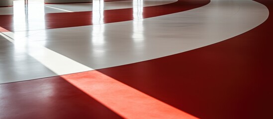 White and red cement flooring.