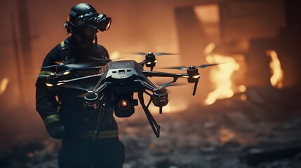  firefighters equipped with advanced drones and sensors swiftly respond to emergencies, ensuring the safety of both  and human communities
 - obrazy, fototapety, plakaty