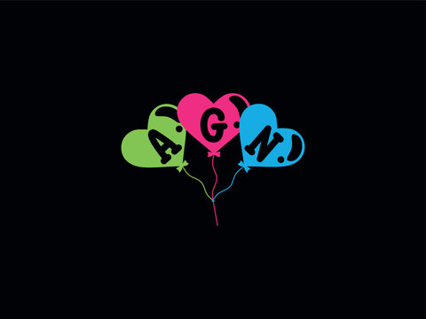 Letters Logo AGN Unique Love Balloon Design