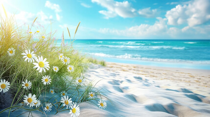 Seascape with a white sand beach