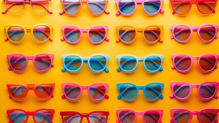 Sunglasses retro pattern on yellow background