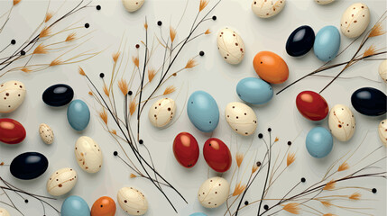 Easter print design of colorful eggs on a white background, drawing with paints. Painted Easter eggs ornament, pattern, print for printing on paper or fabric. Easter pattern holiday template.