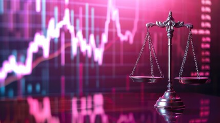  market chart, business background, photo of a scales of justice against on the background of a...