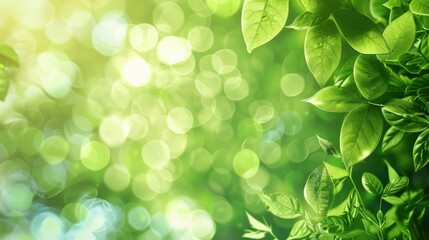 Eco-friendly blurred background. Green leaves on a green background with a side.