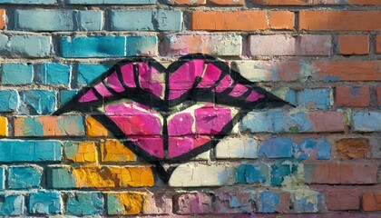 kiss Graffiti on a Brick Wall. Graffiti. City Modern Pop Art