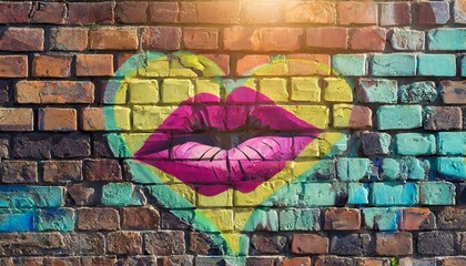 kiss Graffiti on a Brick Wall. Graffiti. City Modern Pop Art