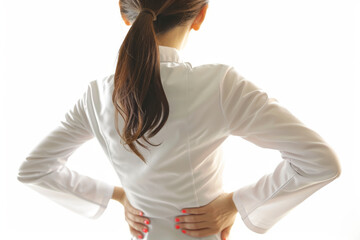 Back pain, a woman has a painful muscle injury in her lower back. - obrazy, fototapety, plakaty