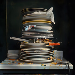 Pile of Dirty Dishes in the Sink generative ai