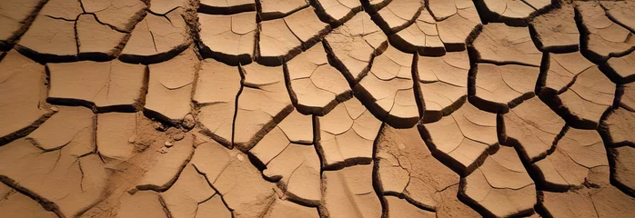 Deurstickers Panorama. Dry and cracked land, dry due to lack of rain. Effects of climate change such as desertification and droughts © Катерина Решетникова
