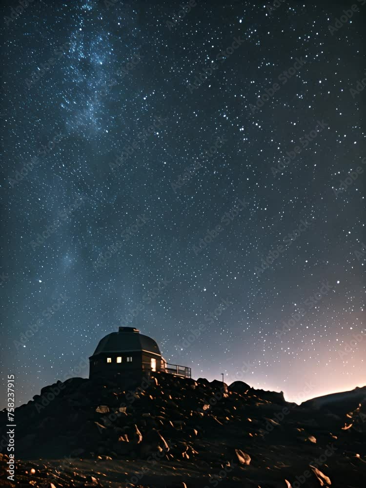 Canvas Prints a house on a hill under a night sky