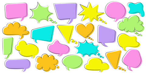 Set of comic speech bubbles. Colored dialog bubbles. Comic speech explosions. Transparent background	