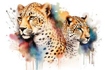 watercolor cat exotic adorable wild lifelike creatures jaguar leopards