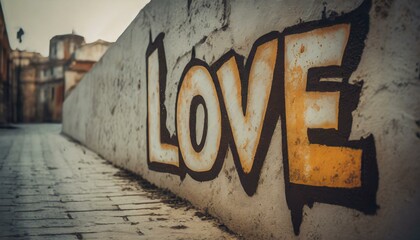 Love Graffiti on a Brick Wall. Graffiti. City Modern Pop Art