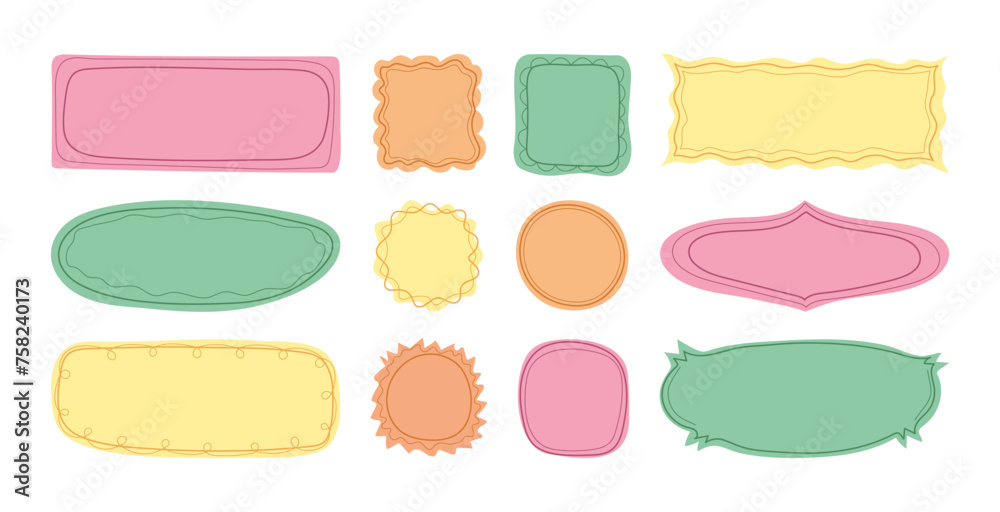 Poster multicolored blank quote frames template collection in doodle style with line decoration. hand drawn