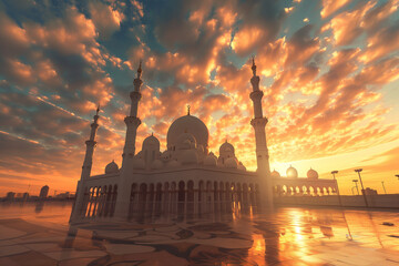 Mosque at sunrise.AI generated - obrazy, fototapety, plakaty