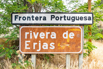 Frontera Portuguesa (Portuguese Border) rivera de Erjas next to Segura, municipality of Idanha-a-Nova, province of Beira Baixa, Castelo Branco, Portugal  - 758240740
