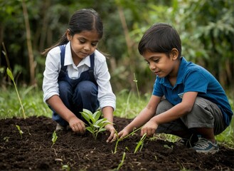 Children planting trees on World Environment Day