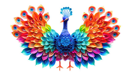 peacock bird in geometric shape isolated on transparent - obrazy, fototapety, plakaty