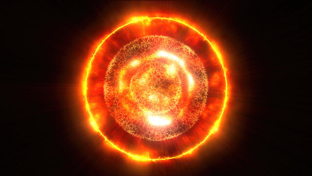 Yellow energy magic sphere round hi-tech light digital ball space planet star made of futuristic light rays lines and energy particles. Abstract background