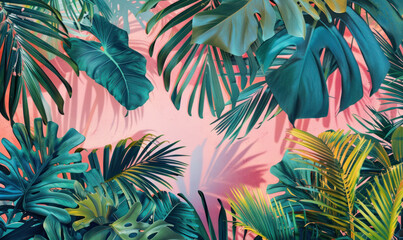 tropical leaves , tropical jungle landscape , texture background wallpaper