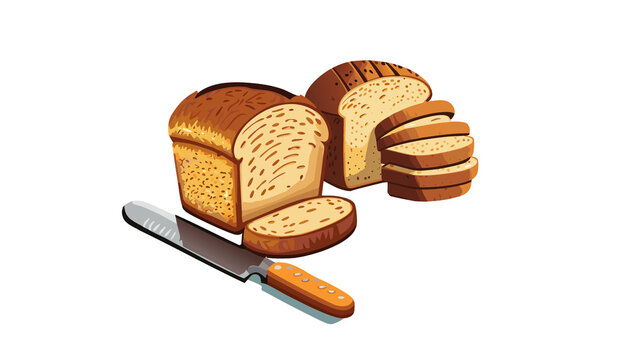 illustrazione di pane in cassetta affetato con coltello su sfondo trasparente