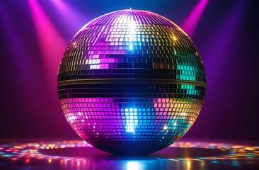 A colorful disco ball with lights shining on it