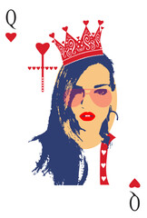 Queen of heart, sexy girl with stick. People creative pop art background 