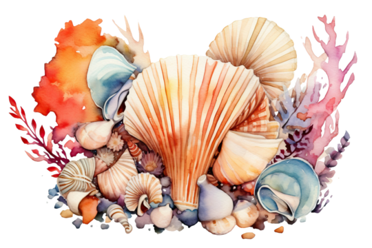 white watercolor seashells abstract drawing background - Powered by Adobe