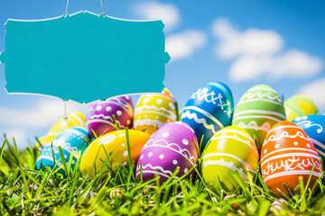 Fototapeta na wymiar Vibrant Easter Egg Collection on Grass