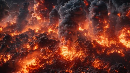  a large amount of fire and smoke billowing out from the top of a large cloud of smoke and lava.