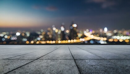 Concrete floor with cityscape and skyline background - obrazy, fototapety, plakaty