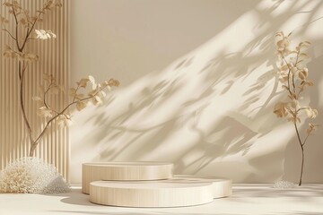 Podium background display 3d wood stand scene beige studio beauty stage platform Podium