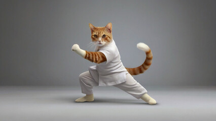 Real 3D illustration of a cat demonstrating martial arts