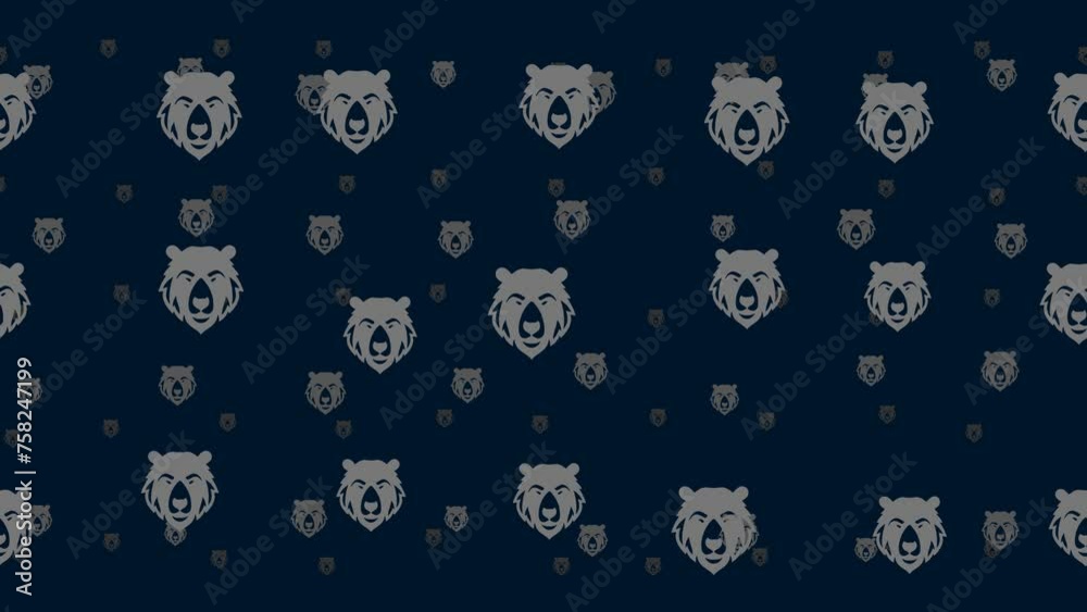 Poster bear head icons float horizontally from left to right. parallax fly effect. floating symbols are loc