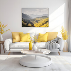 modern living room with mustard color sofa
Interior of modern living room with sofa and mock up poster. 3d illustration
a painted sunrise on clear canvas
