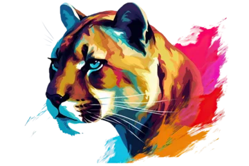 Keuken spatwand met foto Vector head paints drawing multicolored puma paints cougar portrait Abstract illustration Colored © akk png