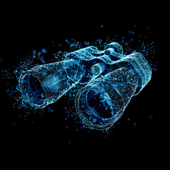 Binoculars made of blue digital particles  - obrazy, fototapety, plakaty