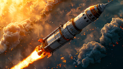 Galactic Blastoff: Captivating Images of Space Rocket Launch Ignition - obrazy, fototapety, plakaty