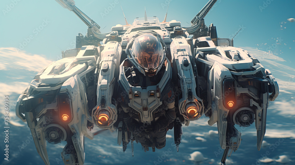 Wall mural Skybound Fury: A Futuristic Sci-Fi Air Warfare Spectacle in Unreal Engine