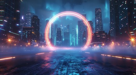 Futuristic City at Night With Neon Lights