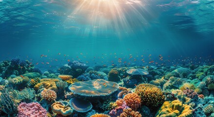 Naklejka na ściany i meble Underwater View of a Vibrant Coral Reef