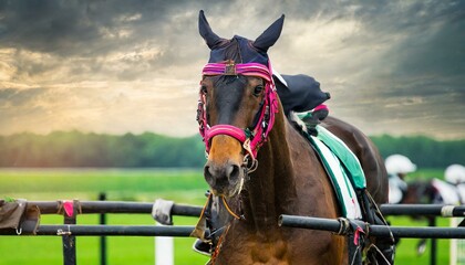 Focused Contender: Derby Horse Locks Gaze with the Camera