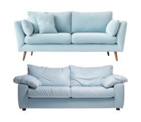 Soft blue sofas on a transparent background, PNG