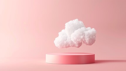 Red 3d product display podium on cloud background with pastel colors and dreamy lighting