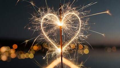 Radiant Love: Heart-shaped Sparkler Isolated on Transparent Background (PNG)
