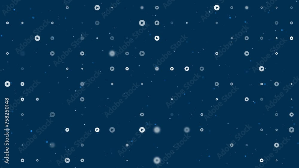 Poster template animation of evenly spaced play symbols of different sizes and opacity. animation of transp