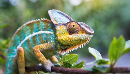 Obraz premium colored chameleon close-up photo on blur