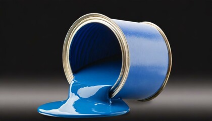 Artistic Expression: Isolated Cutout of Open Blue Paint Can with Drips and Shadow on Transparent Background (PNG)