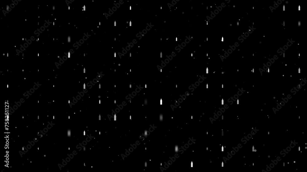 Poster template animation of evenly spaced plastic bottle symbols of different sizes and opacity. animation